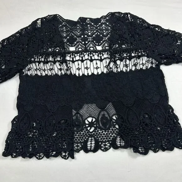 Kate & Mallory Crochet Shrug Top Open Front 3/4 Sleeve Gothic Romantic Victorian - Picture 11 of 12